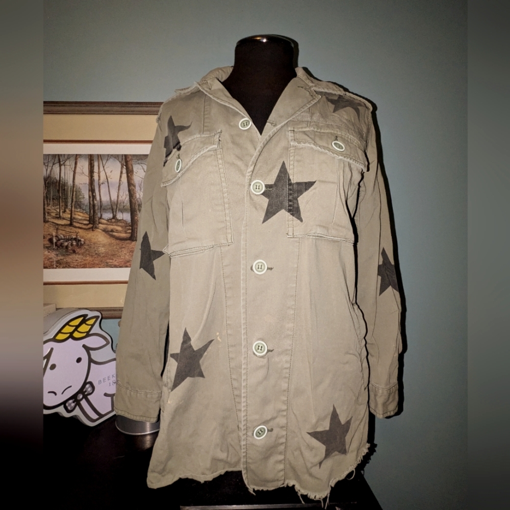 Pistola Camilo Military Distressed Jacket, Size Small, Olive Green And Black